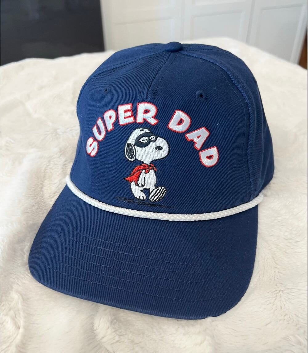 NEW Peanuts Snoopy SUPER DAD Hat Baseball Cap Blue Mens OS Embroidered Adjust